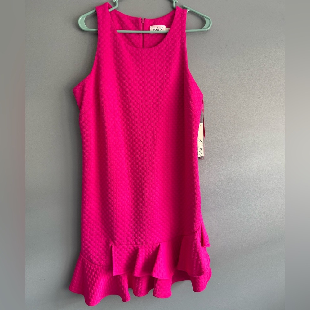 Eliza J Hot Pink Textured Sleeveless Dress with Ruffle Hem - Size 14 (NWT)